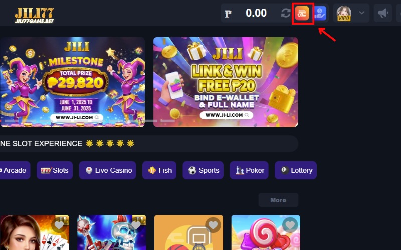 Deposit Guide Jili77 1 click-the-deposit-icon