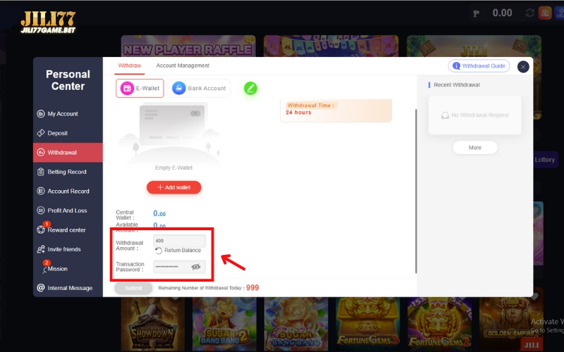 Withdrawal guide 3 enter-withdrawal-amount-and-transaction-password